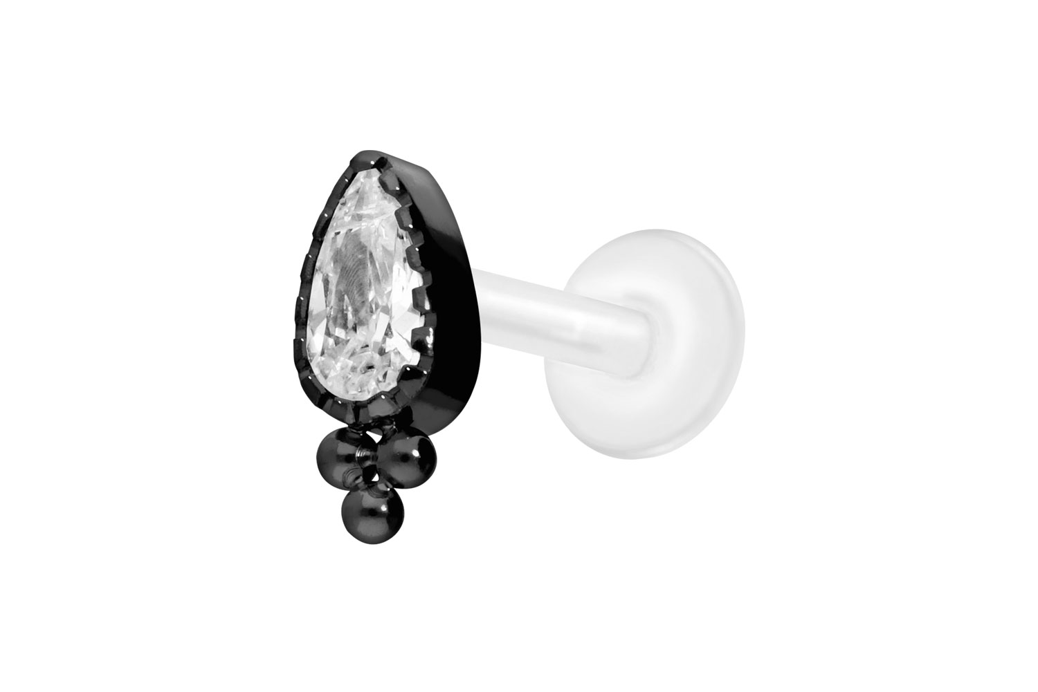 PTFE Labret Piercing mit Innengewinde + Titan-Aufsatz KRISTALLTROPFEN + KUGELN